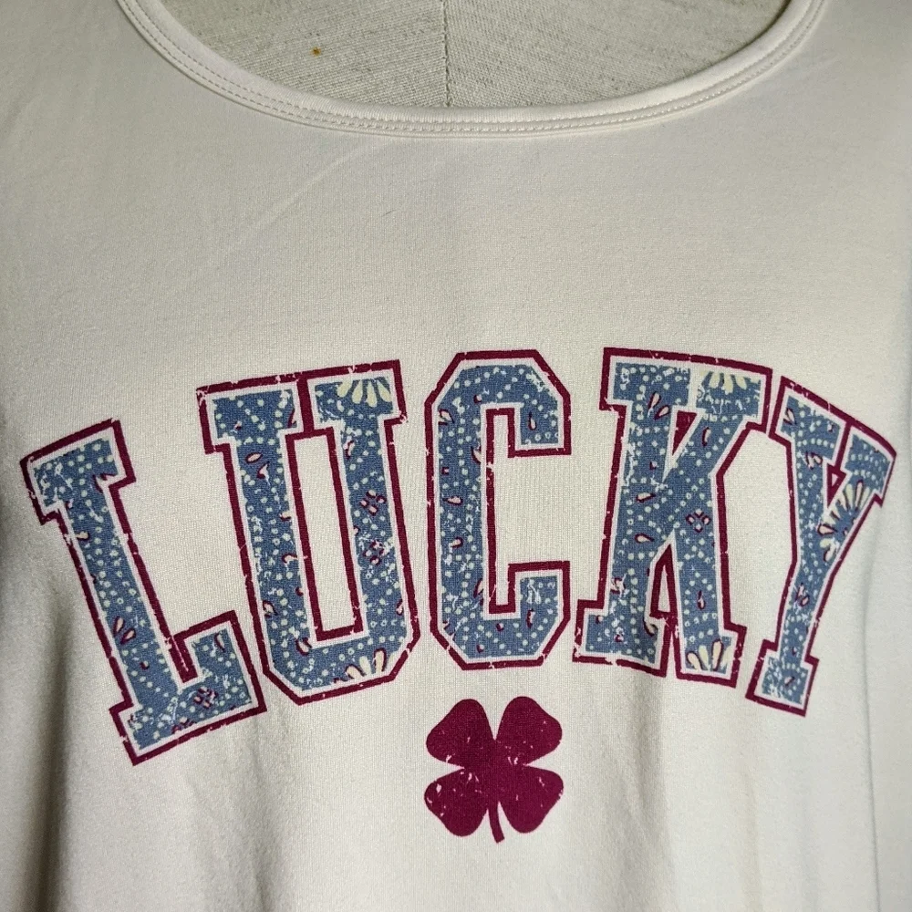 Lucky Brand Pajama Lounge Set Shorts Short Sleeve Tee Top White Red Blue M NWT - Picture 5 of 13